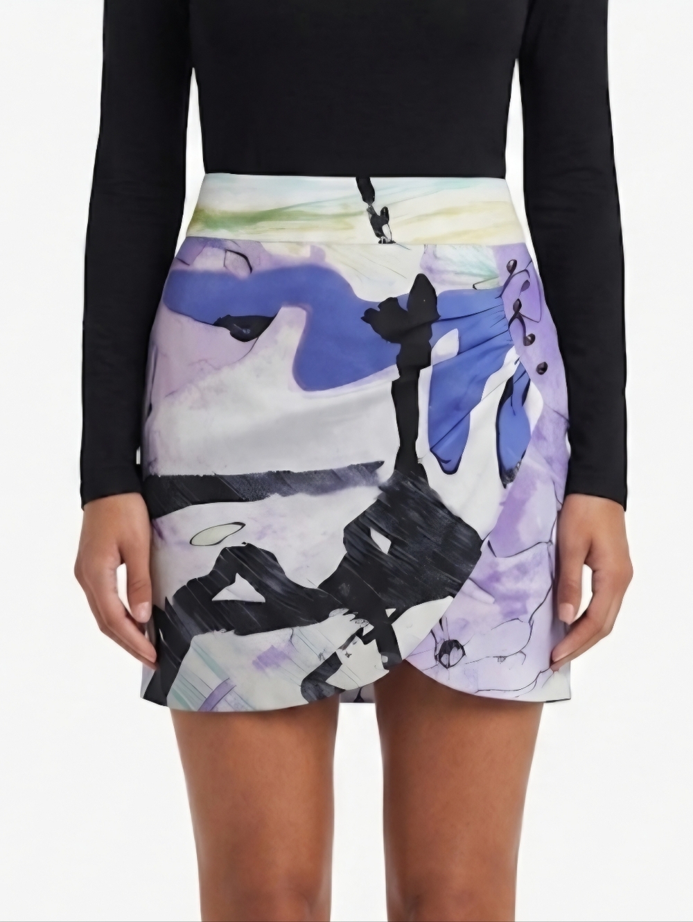 Anthropologie LeifsdottirAbstract Watercolor Wrap Mini Skirt- Purple/Blue Size 6